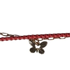 Forever 21 Butterfly Layered Necklace Womens Red Gold Beaded Paperclip Fairycore